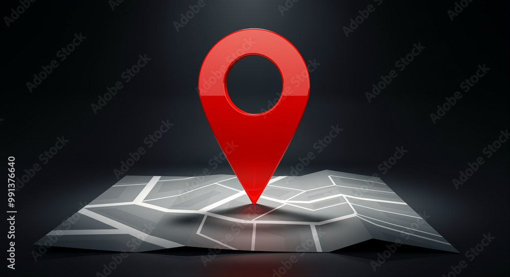 Poster location pin on map marker emphasizing navigation and direction