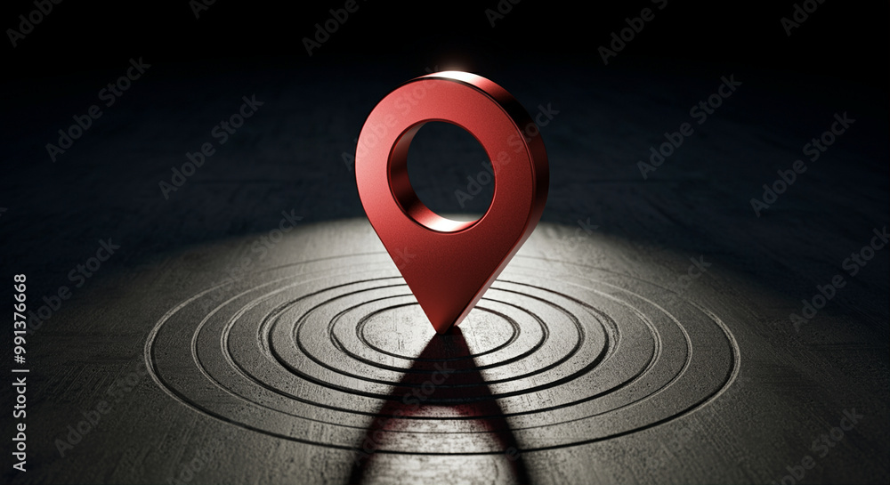Poster location pin with circular shadows showcasing depth and focus
