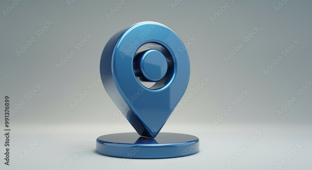 Poster location pin marker in blue color symbolizing navigation and location tracking