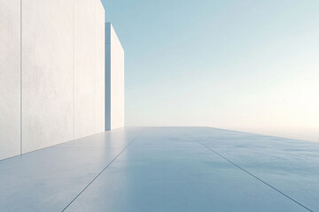 Obraz premium Abstract 3D rendering of minimalist style architectural space scene, mountain and lakeside building