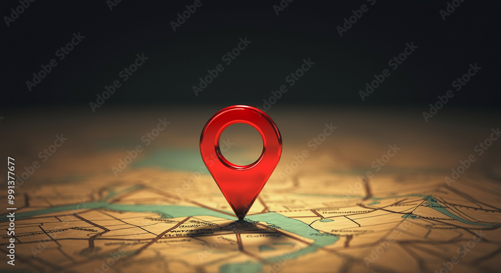 Poster map pin on a location map indicating direction and place for navigation