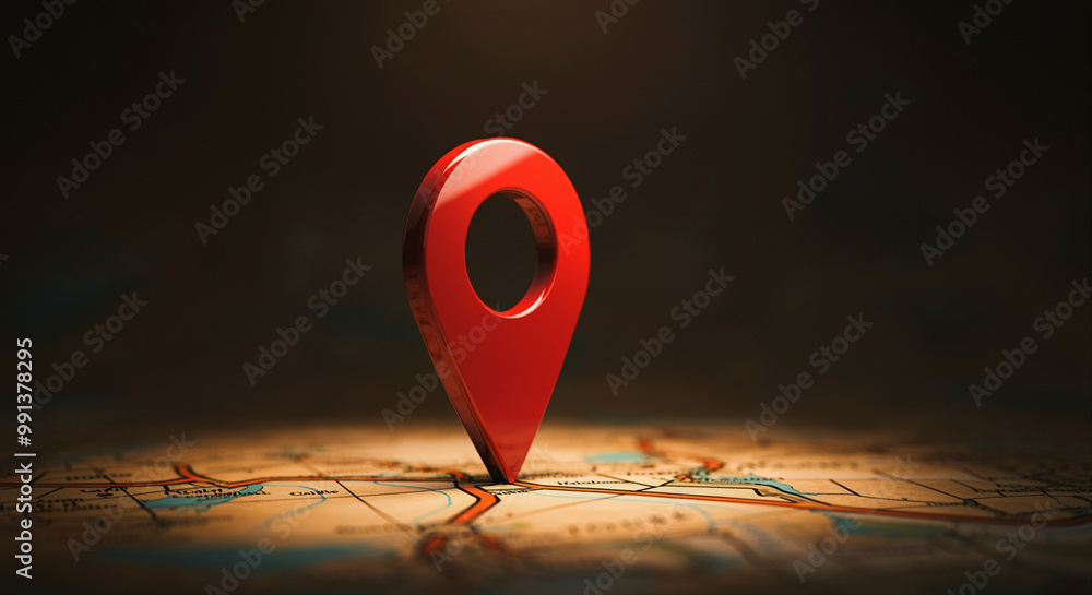 Poster map pin location marker on detailed map background highlighting navigation and exploration