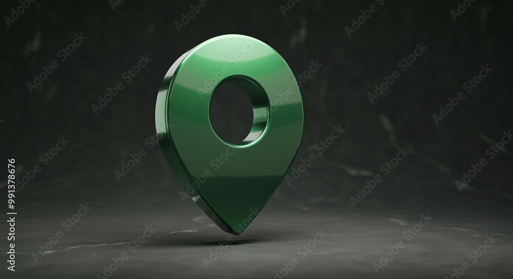 Poster map pin icon in vibrant green color on dark textured background for location tracking and navigation