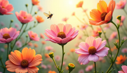 Fototapeta premium Floral background with bee