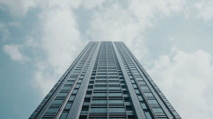 Fototapeta premium A high-rise building with a clean, cloudy sky in the background, offering plenty of room for text.