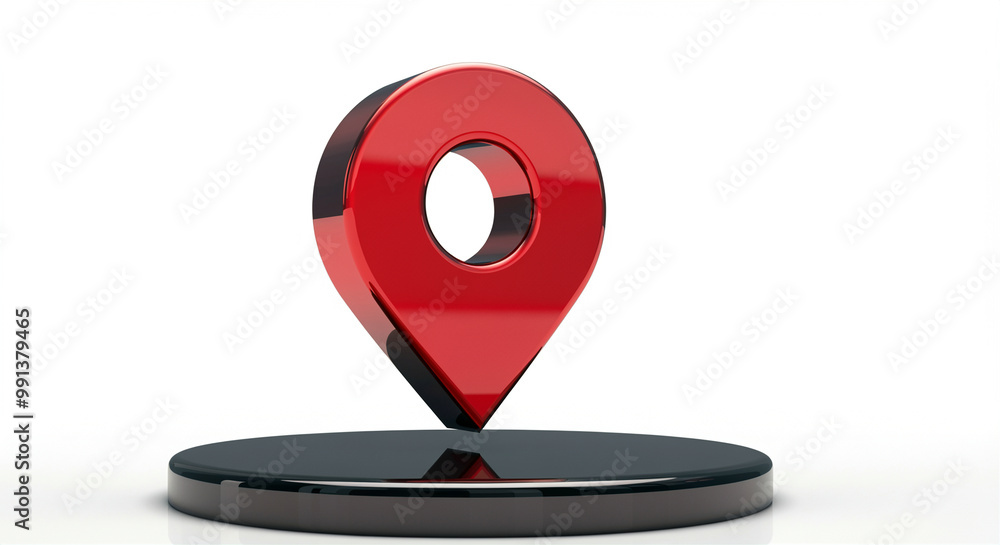 Poster location marker on glossy surface showcasing navigation symbol and modern design