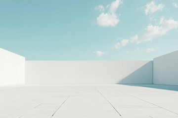 Abstract 3D rendering of minimalist style architectural space scene, mountain and lakeside building