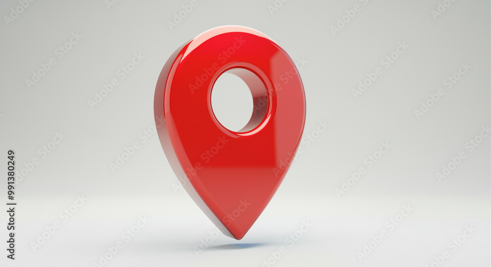 Poster location pin with hole in red color 3d design map symbol for navigation and location-based services