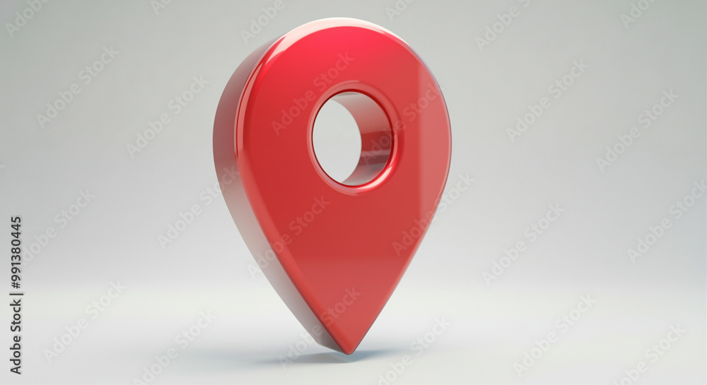 Poster location marker with red map pin on solid background focused on navigation and mapping