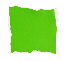 Green Torn paper in a square shape, ripped Green paper sheet, realistic paper scrap with torn edges, isolated on a transparent background, grunge textured graphic element