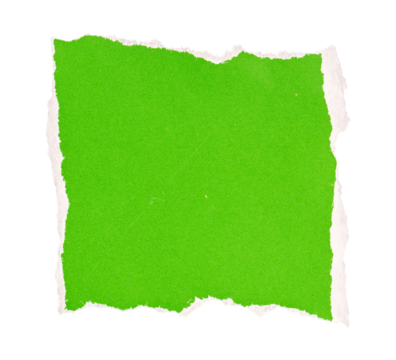 Green Torn paper in a square shape, ripped Green paper sheet, realistic paper scrap with torn edges, isolated on a transparent background, grunge textured graphic element