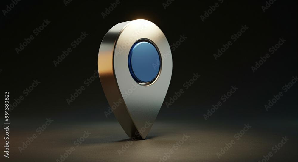 Poster location marker with technology symbol illuminated on a dark background showcasing modern navigation