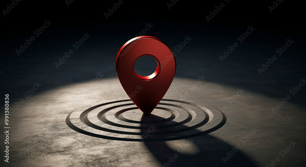 Poster Location pin marker with shadow in dark environment highlighting navigation and mapping concept