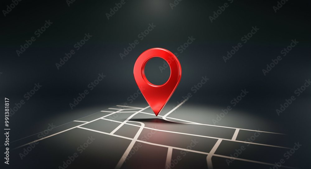 Poster map pin on the location map highlighting navigation and search concept