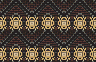 Diamond Shapes Ethnic Design Pattern Easyfolk Embroidery, Aztec Geometric Ornament Print. Design for Carpet, Wallpaper, Clothing, Wrapping, Fabric