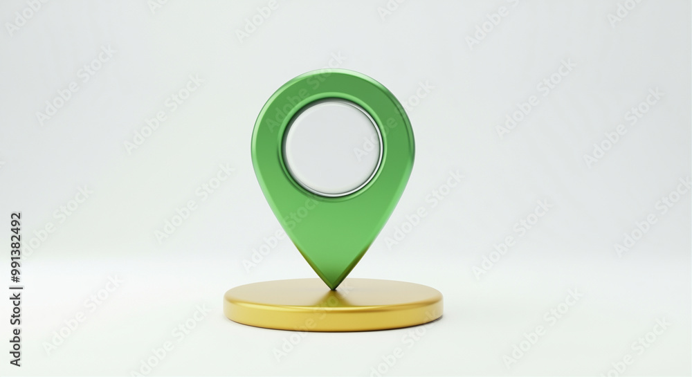 Poster location pin with map marker on gold base for navigation and location tracking