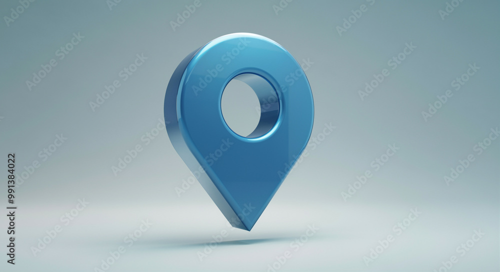 Poster location pin with a map marker icon in blue color design for digital navigation imagery
