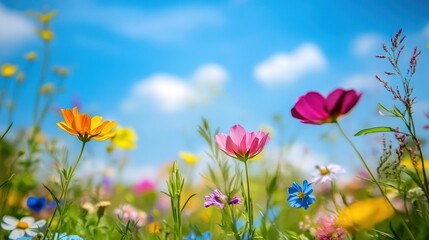 Obraz premium Vibrant Wildflowers Blooming in a Sunlit Meadow