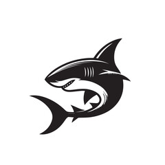 Obraz premium Shark silhouette vector design full black and white. Shark logo, icon design. shark black silhouette isolated on white background.