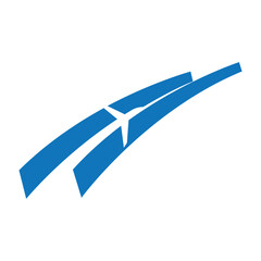 hidden airplane between two blue lines logo vector