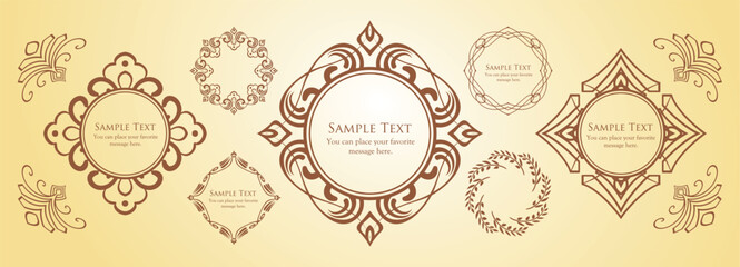 クリスマスモチーフのフレームデザインセット。ゴージャスでエレガントなデザイン素材
