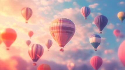 Naklejka premium Colorful Hot Air Balloons Soaring Through a Dreamy Sky