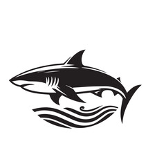 Fototapeta premium Shark silhouette vector design full black and white. Shark logo, icon design. shark black silhouette isolated on white background.