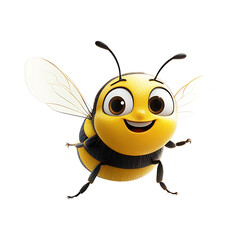 A cartoon bee flies with a big smile isolated on transparent background