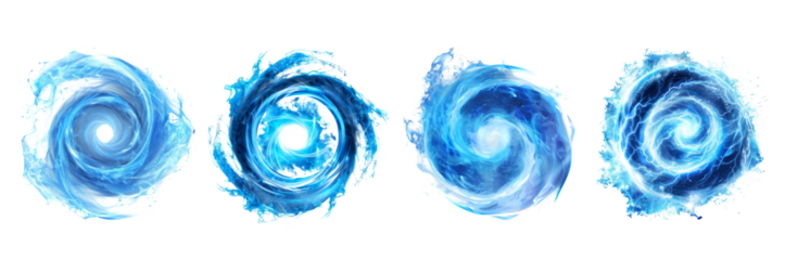 set of A blue lightning swirl, isolated on transparent