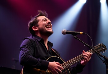 Obraz premium A musician passionately performing and smiling