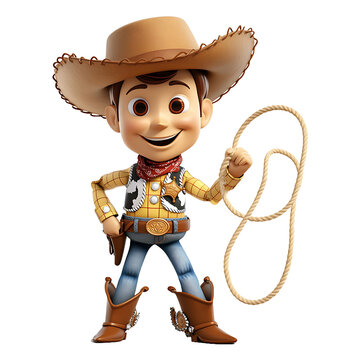 recommend clip art: A cartoon cowboy in a hat and bandana holds a lasso isolated on transparent background