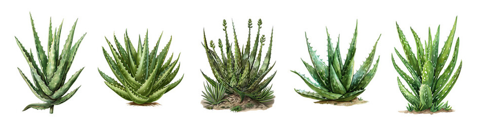 set of Aloe Vera old botanical illustration