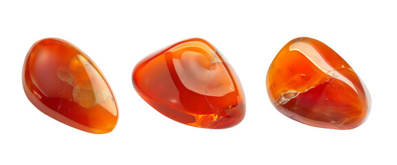 set of orange carnelian gemstones, isolated on transparent