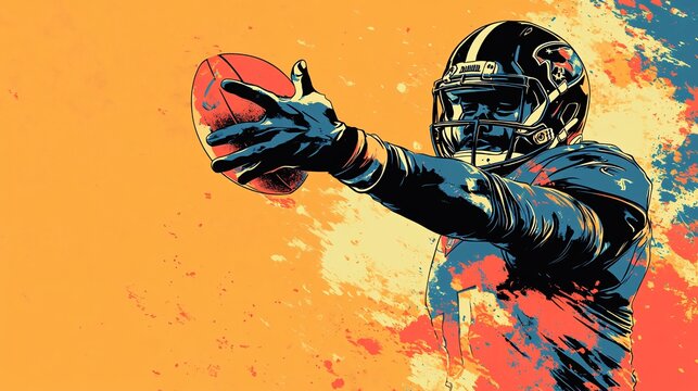 An abstract minimalist action shot of a quarterback throwing a pass with exaggerated arm movement and bold colors Large space for text in center Stock Photo with copy space