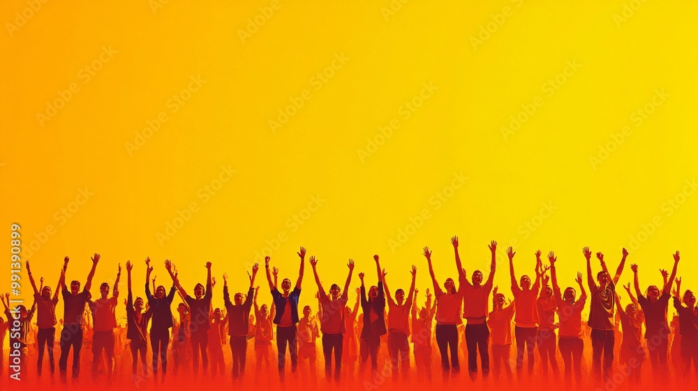 Leinwandbilder a minimalistic vector design of fans raising their hands in celebration with clean lines and simple 