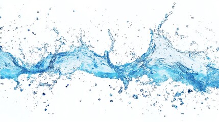 A dynamic splash of blue water creating vibrant droplets against a clean, white background, perfect for various creative projects.