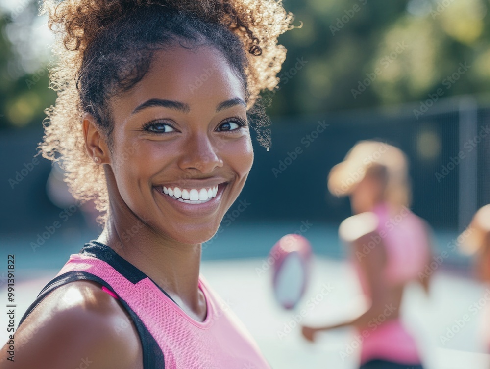 Wall mural smiling female tennis player in uniform