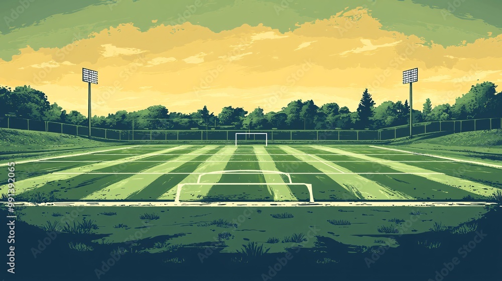 Aufkleber An abstract vector design of a football placed on the field stylized with bold lines and a clean aesthetic Large space for text in center Stock Photo with copy space