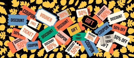 colored fall discount sale coupon illustration. element for poster banner design decor backgrounds wallpaper packaging backdrops