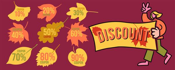 colored vector set of discount or gift voucher ticket coupon templates. collection of icons in shape style, vintage color