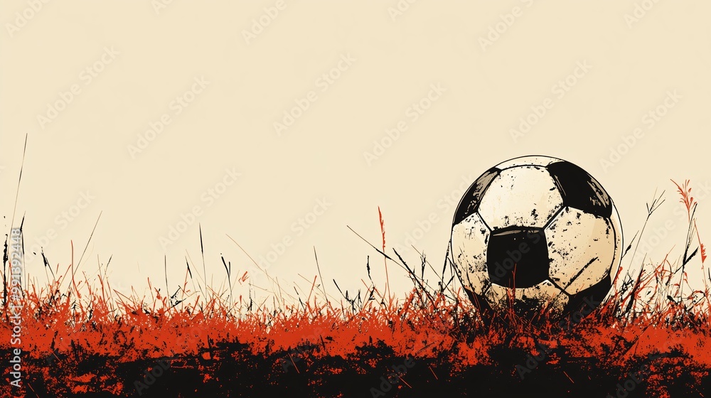 Poster A clean minimalist illustration of a football on a tee before kickoff using contrasting colors and sharp outlines Large space for text in center Stock Photo with copy space