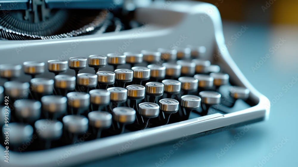 Poster a close up of a typewriter with many keys on it, ai