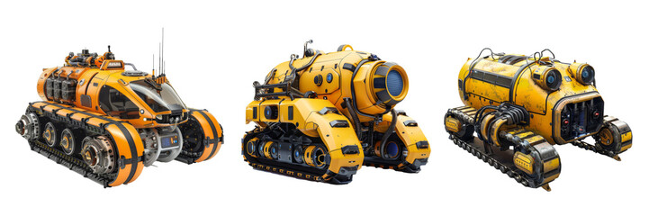 Fototapeta premium A collection of Deep Sea ROVs (Remote Operated Vehicles) designed for underwater exploration, isolated on a transparent background