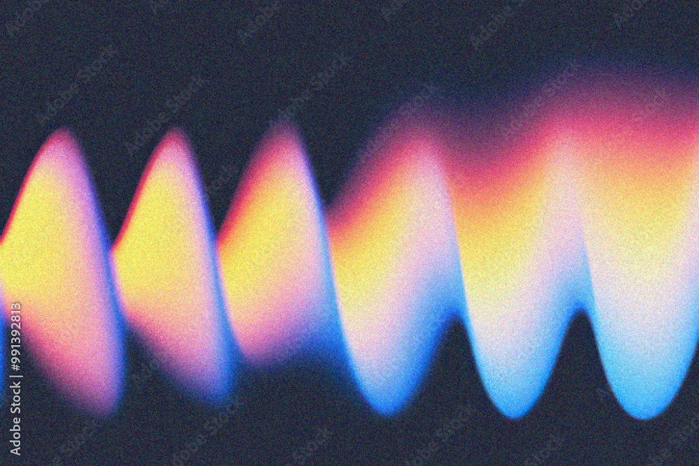 Poster grainy gradient background, abstract wave patterns in vibrant colors, showcasing dynamic shapes and 