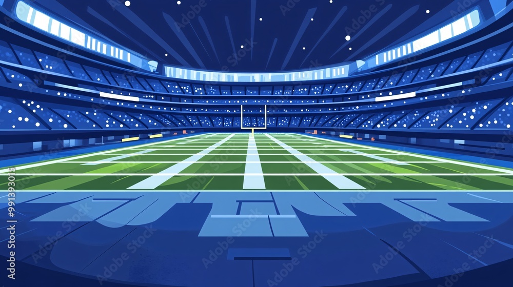 Aufkleber A flat design of a famous NFL stadium viewed from the stands with simple shapes and vibrant lighting Large space for text in center Stock Photo with copy space