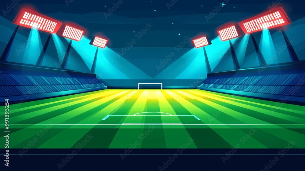 Fototapete A minimal vector of a stadium under the lights with clean gradients and a focus on the field in the center Large space for text in center Stock Photo with copy space
