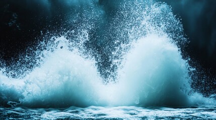 Dynamic ocean wave crashing with splashes, creating a sense of power and movement in an aquatic environment.