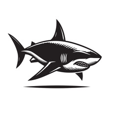 Obraz premium Shark silhouette vector design full black and white. Shark logo, icon design. shark black silhouette isolated on white background.