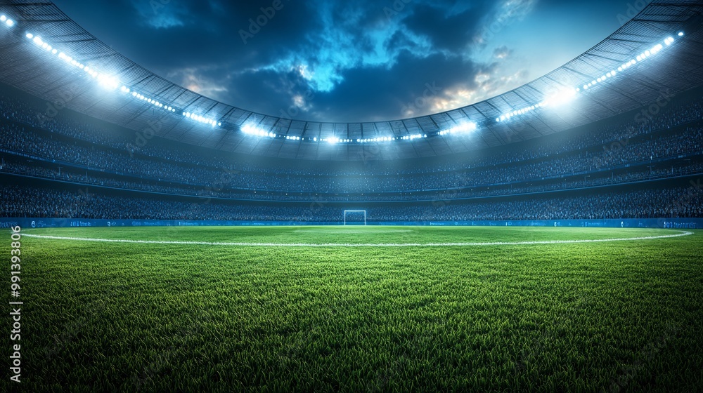 Aufkleber A minimal vector of a stadium under the lights with clean gradients and a focus on the field in the center Large space for text in center Stock Photo with copy space