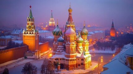 Obraz premium St. Basil's Cathedral and Red Square at Dusk